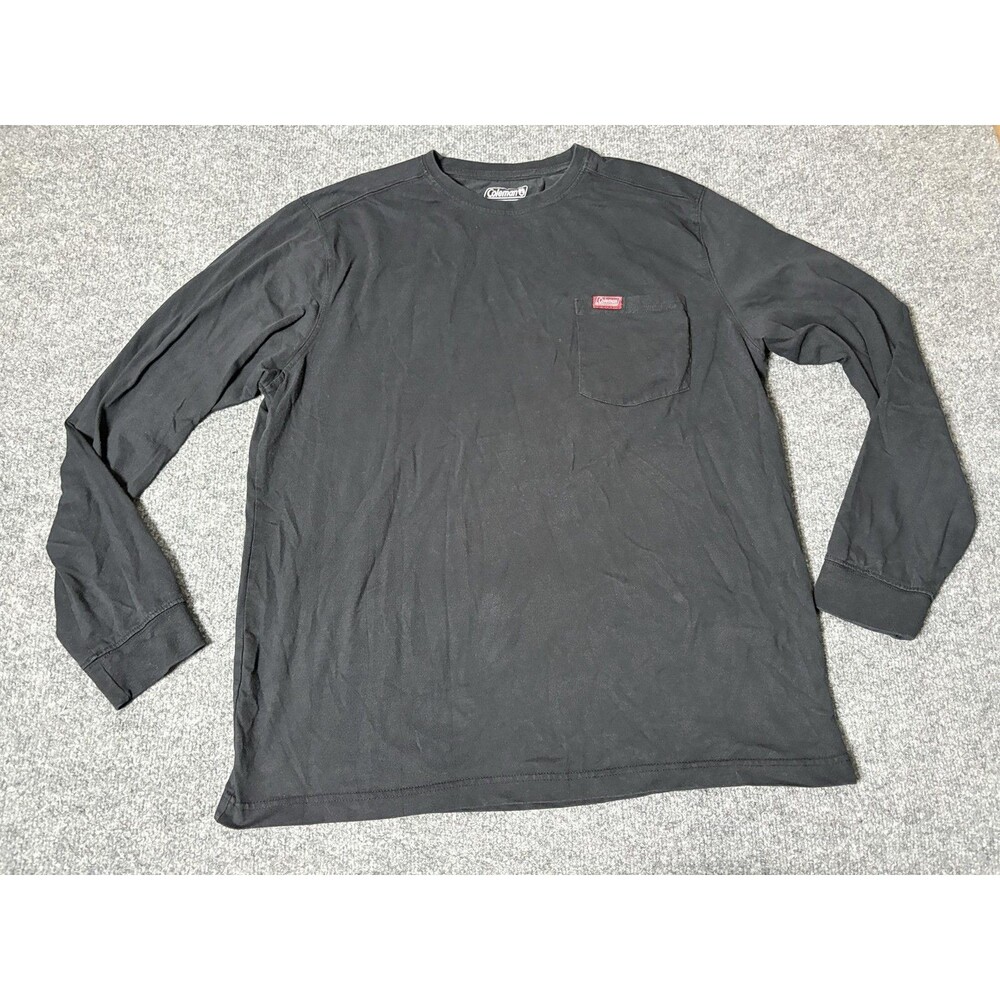 Coleman Shirt Mens XL Black Long Sleeve Crew Neck Pocket Tagless Tee Basic